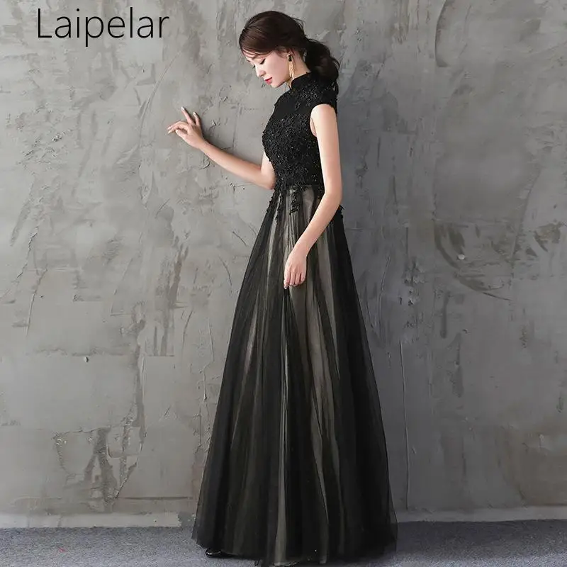 Laipelar, длинные, китайский стиль, Lday, Qipao, размеры S-XXL, Vestidso, элегантные, для вечеринки, женские платья, кружевное, черное, сексуальное, Cheongsam