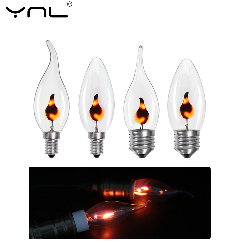 10pcs/lot E27 E14 LED Flame Candle Light Edison Bulb AC 220V 230V 3W Retro Vintage Fire Lamps Led Filament Lamp Decor Lighting