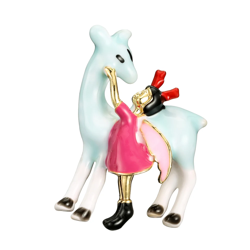 blue horse CINDY XIANG красивая брошь в виде фламинго и девушки, дизайн, брошь в виде птицы, 2 цвета, детские украшения, зимние аксессуары - Окраска металла: blue horse