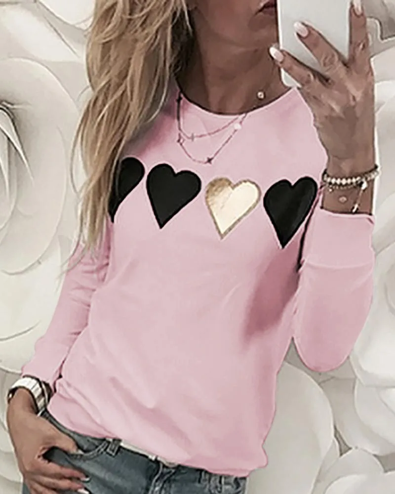 Pink Женская толстовка с длинным рукавом в форме сердца, Повседневный пуловер, топы - Цвет: Pink
