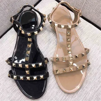 

New Brand Buckle-strap Women's Shoes Summer Sandals Top Quality Rivet Jelly Sandals Women Rivets Studded Beach Sandals 35-40