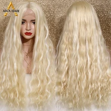 Aiva волосы волна воды Выделите светлые волосы фронта шнурка парик термостойкие синтетические парики для черных женщин средняя часть длинный парик для косплея