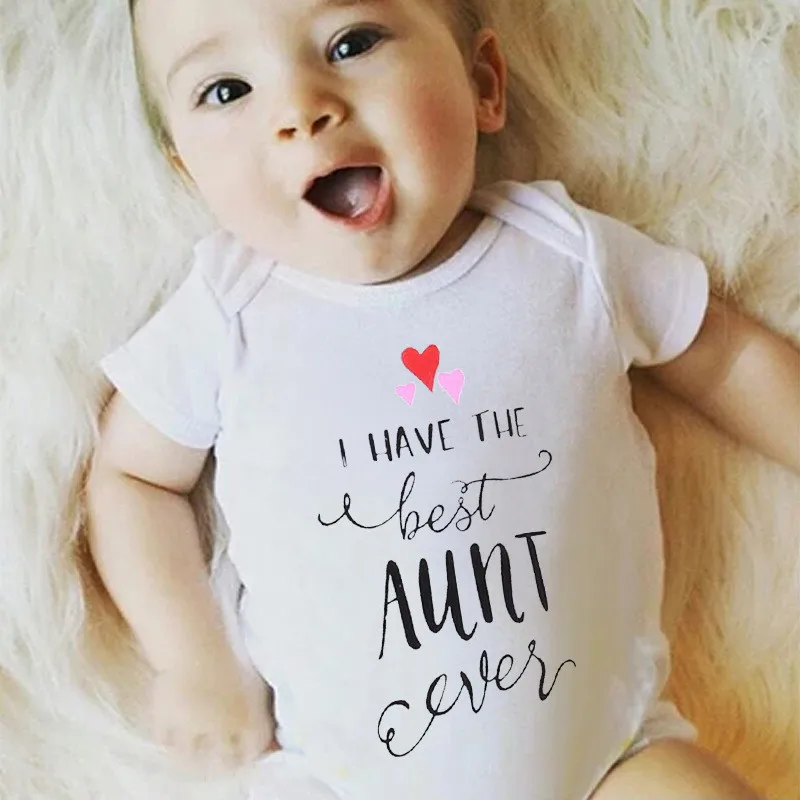 Новинка года; Летний комбинезон для новорожденных с надписью «i HAVE THE BEST AUNT»; хлопковый белый комбинезон для мальчиков и девочек; боди; одежда