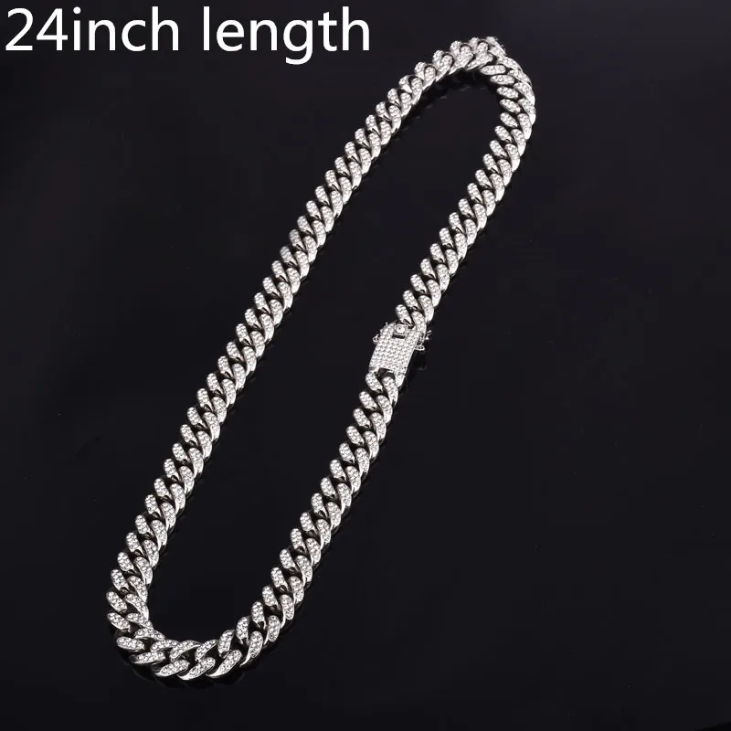silver 24inch Мужская цепочка в стиле хип-хоп со льдом и стразами, модное ожерелье с фианитами, кубинские цепочки в стиле хип-хоп, ювелирные изделия унисекс - Окраска металла: silver 24inch
