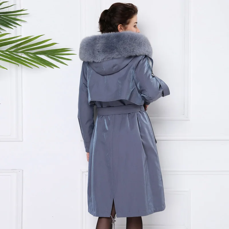 Женская длинная парка с капюшоном и воротником из лисьего меха элегантная зимняя