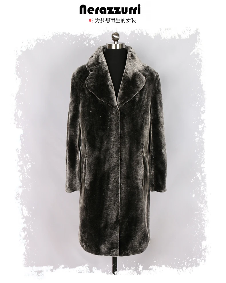 Nerazzurri осеннее искусственное меховое Женское пальто с зазубренным лацканом, с длинным рукавом, плюс размер, светоотражающая Женская куртка,длинная пушистая куртка искусственный мех большой размер 4xl 5xl 6xl 7xl