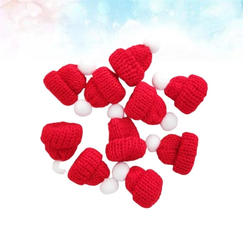 10pcs Mix Color Mini Knitting Hats Doll Hats Decor DIY Party Home Decoration Finger Candy Christmas Hat Lollipop Cover