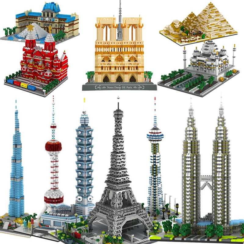 Mini bloques de construcción de Arquitectura de bloques para niños, Kit de construcción de modelo de pirámide triumpal, Torre Eiffel de Londres y París