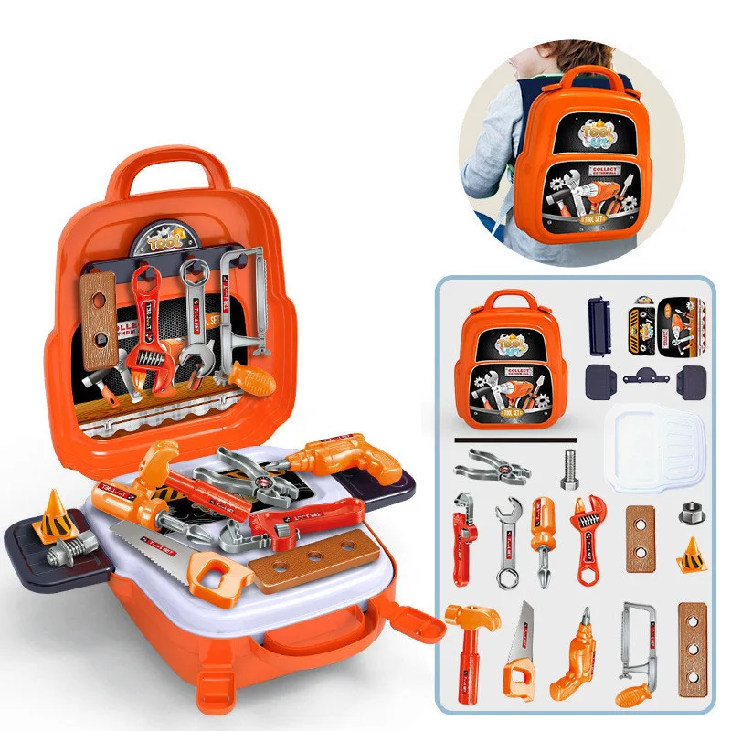 22Pcs/set Plastic Toolbox Engineer Simulation Repair Drill Tools Bags Toys Pretend Play Early Educational Play House Kit for Boy