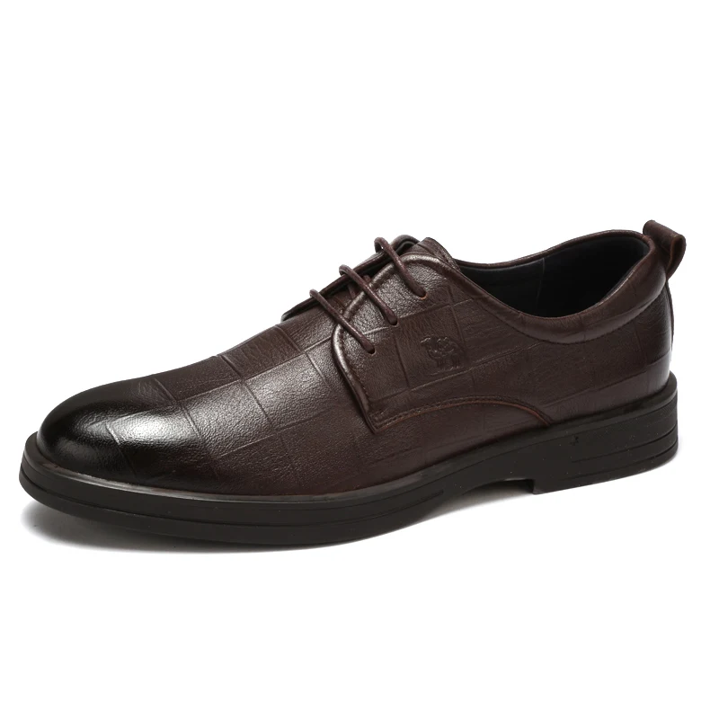A932005990Brown CAMEL/Осенняя мужская обувь в британском стиле; Повседневная обувь из натуральной кожи в деловом стиле; Мужская обувь из овечьей кожи с каменным принтом; стелька из свиной кожи - Цвет: A932005990Brown