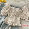 Blouses Shirts Women Floral Drawstrings Ruffles  Pleated Slim Tight Sexy Elegant French Ladies Stylish Crop Top Leisure Chic Ins ► Foto 2/6