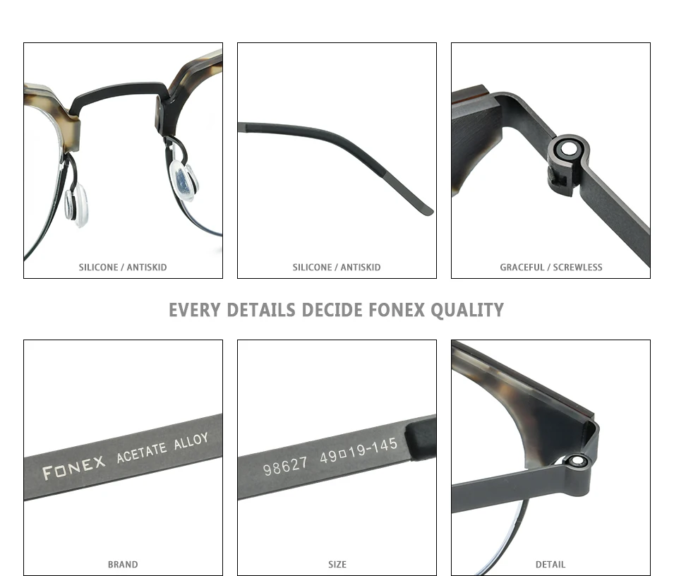 FONEX очки из ацетатного сплава для мужчин и женщин, винтажные круглые очки для близорукости, оправа для очков, корейские очки без винтов 98627