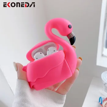 

EKONEDA Pink 3D Silicone Flamingo Case For Airpods 2 Cute Cartoon Earphone Case For Airpods 1 2 Soft TPU Cover