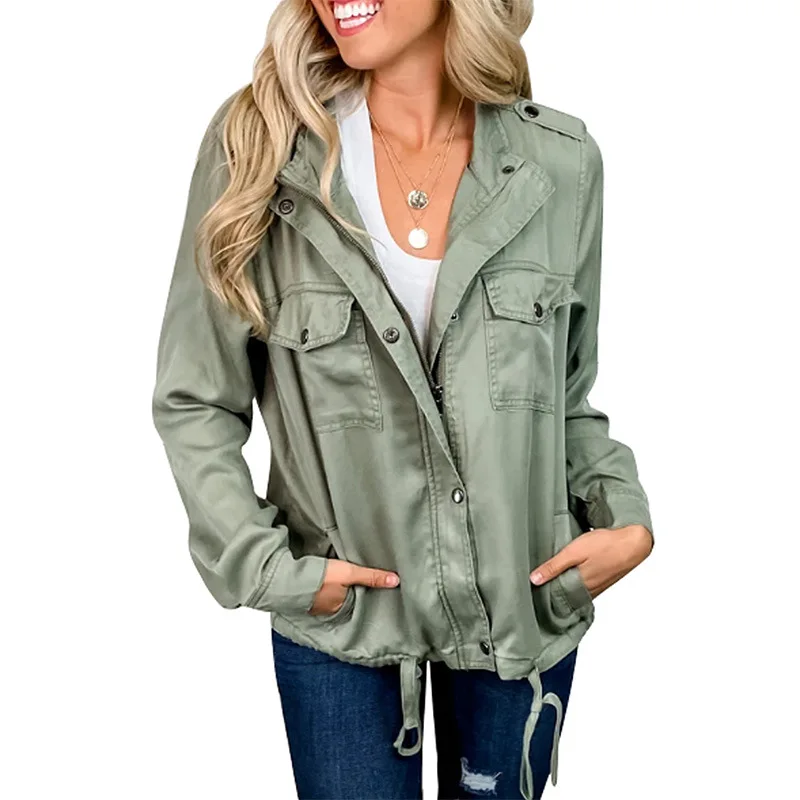 

Autumn Solid Color Coat Casual Long Sleeves Zipper Turn Down Collar Loose Women Sweatshirt Female Leisure Sport Coat