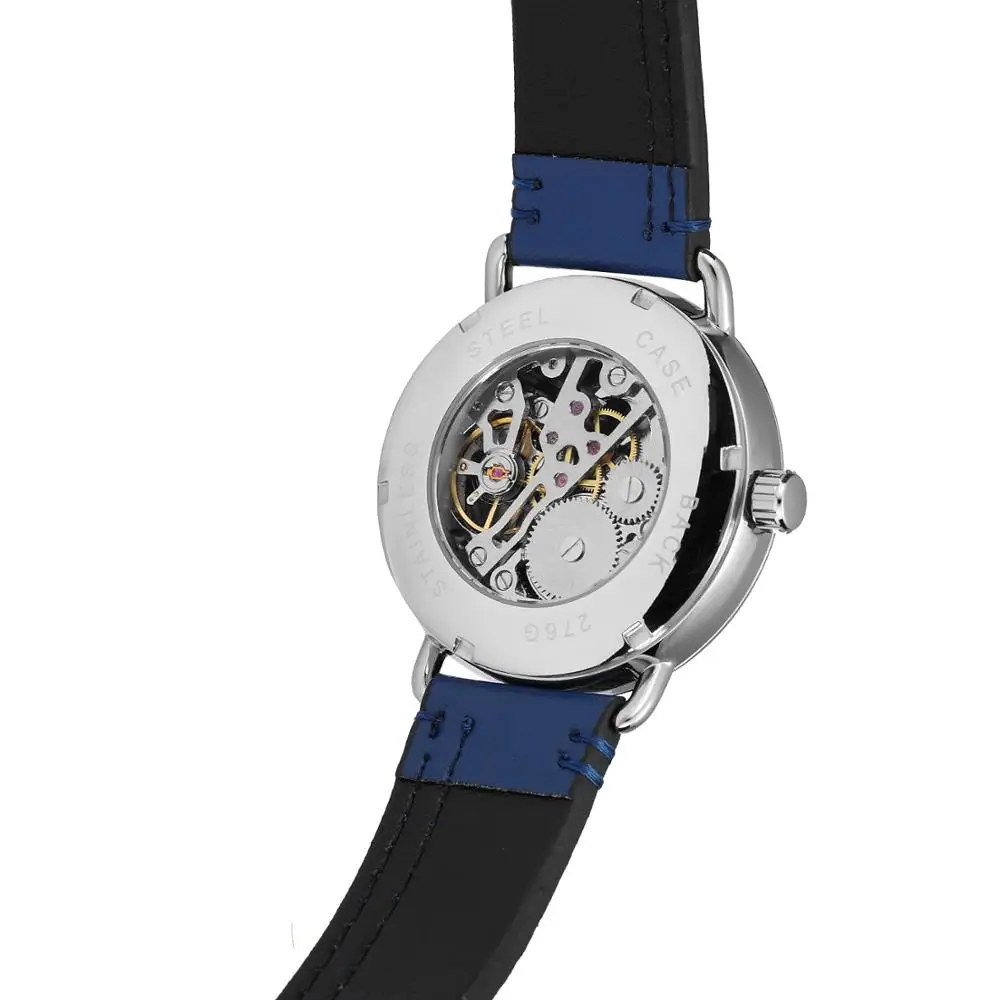 Simple casual men's and women's watches blue dial leather strap automatic mechanical watch T-WINNER