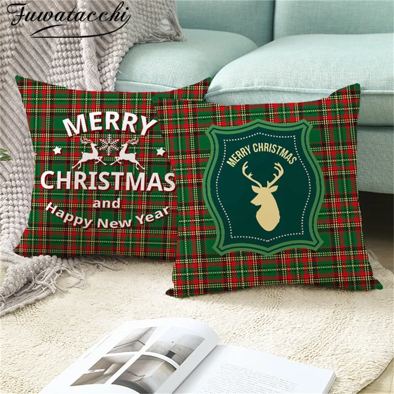 

Fuwatacchi Christmas Pillow Cover Printed Cushion Cover Polyester Pillow Cover for Home Chair Decoration Pillowcases 45cmX45cm