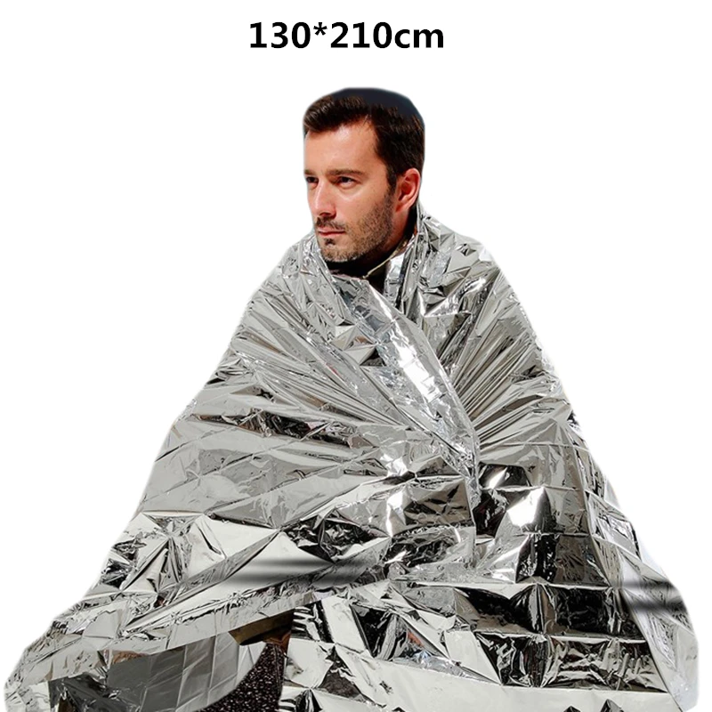 H386Silver 130-210cm CKAHSBI уличное водонепроницаемое для спасения при аварийной ситуации одеяло из фольги тепловое пространство первый серебряный спасательный занавес военное одеяло - Цвет: H386Silver 130-210cm
