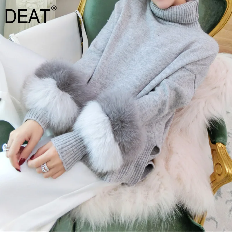 Вязаный эластичный пуловер DEAT свободный свитер с воротником-хомутом отделанным