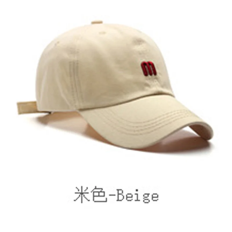 YOYOCORN Hat M letter embroidered cap men and women wild bend along cotton soft top visor fashion simple girl baseball cap - Цвет: Бежевый