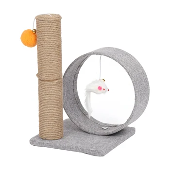 

13" Cat Tree Tower with Linen Circular Ring, Toys, Light Grey,Beige Coffee