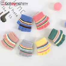 Balleenshiny/Новинка года; детские перчатки с открытыми пальцами; детские перчатки; варежки; теплые вязаные жаккардовые перчатки в полоску