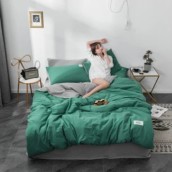 

Bedding Set AB Double-sided Washed Cotton Modern Simple Home Textile Bed Set Pillowcases Fitted Bed Sheet Duvet Cover Sets