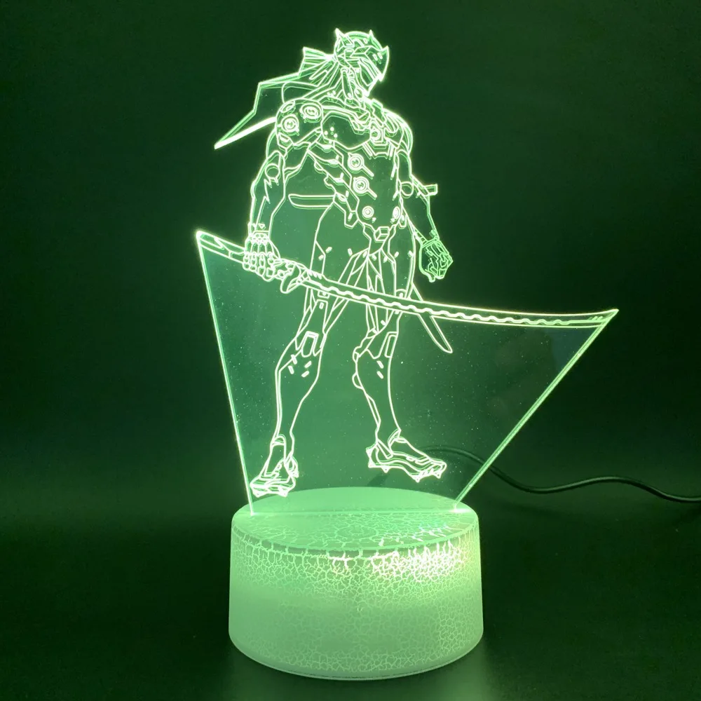 Светодиодный Ночной светильник, игровой овервотч, Shimada Genji, рисунок, ночник, Домашний Светильник, яркая база, детский подарок для детской спальни, 3d лампа