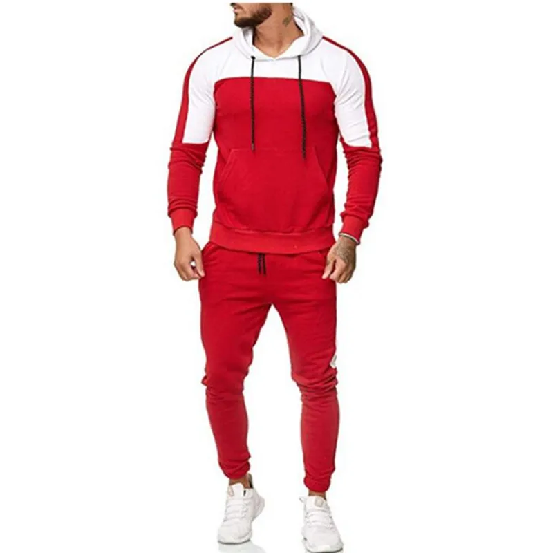 Men's Autumn Hoodie Gym Exercise Patchwork Suit Joggers Outdoor Running Suit Sport Casual Hoodie Tracksuit Men