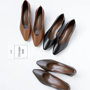 

INS HOT women Genuine Leather shoes 22-24.5cm Imported calfskin soft and comfortable Skinny shoes 3 colors available women pumps