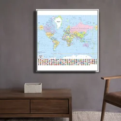 Grand autocollant mural carte du monde à jet d'encre, 90x90cm, Non tissé, avec drapeaux nationaux, fournitures scolaires et de bureau 