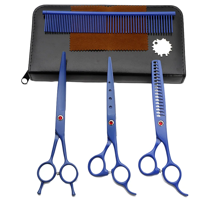 

7 Inch Blue Professional Japanese Stainless Steel Hair Cutting Thinning Curved Scissors Pet Grooming Set