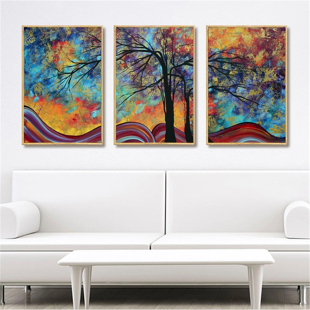 

Abstract Oil Painting Tree Painting Landscape Wall Decor 3 Panel Modular Picture Canvas Art Print for Living Room Decor Cuadros
