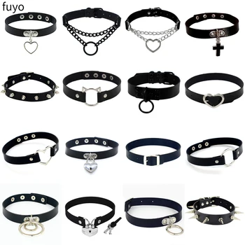 2021 New Sexy Punk Choker Collar Leather Choker Bondage Cosplay Goth Jewelry Women Gothic Necklace Harajuku Accessories 1
