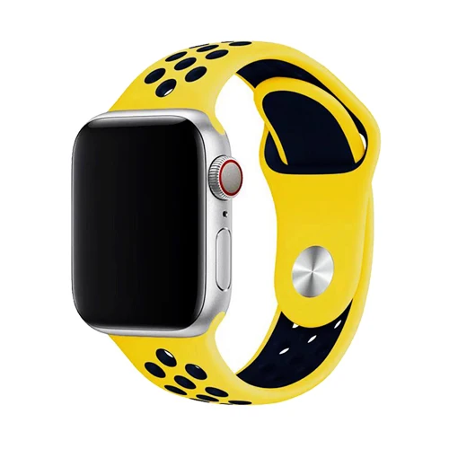 Спортивный силиконовый ремешок для apple watch группа 4 5 44 мм 40 мм, 42 мм, 38 мм, версия наручных часов iwatch, 5/4/3/2/1 ремень браслет резиновый ремешок для часов аксессуары - Цвет ремешка: yellow dark blue