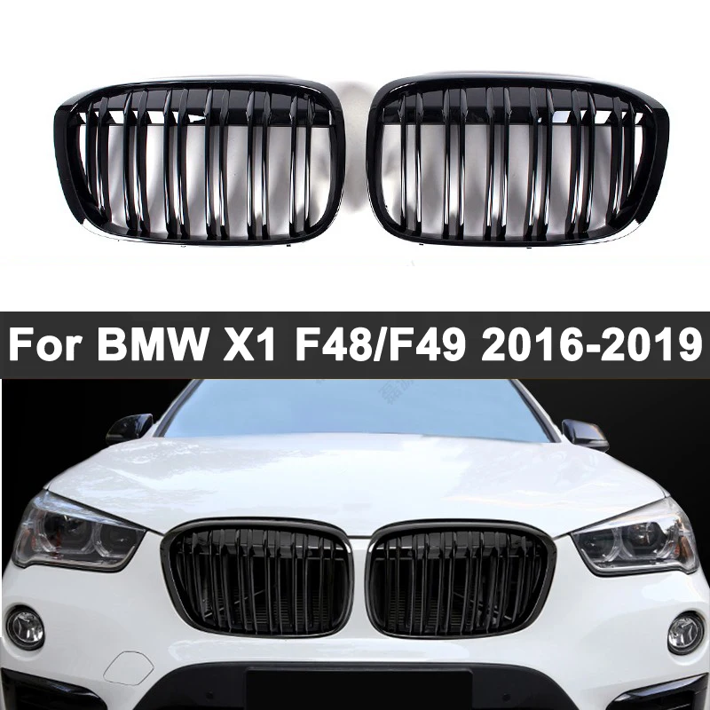 

One Pair ABS Dual Slat Front Bumper Grills Kidney Grille for BMW X1 F48 F49 2015-2019 Gloss Black/M Color Car Styling 2019