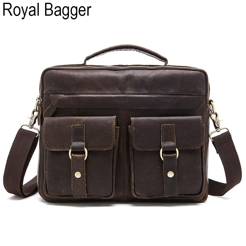 Royal Bagger портфель для ноутбука сумка для мужчин из натуральной коровьей кожи большой размер сумка на плечо Европейский стиль дорожная - Цвет: Красный