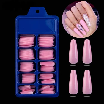 

100Pcs 28Colors Long Ballerina False Nails Clear Coffin Nails Tips ABS Full Cover Pointed Fasle Nails Manicure Charms