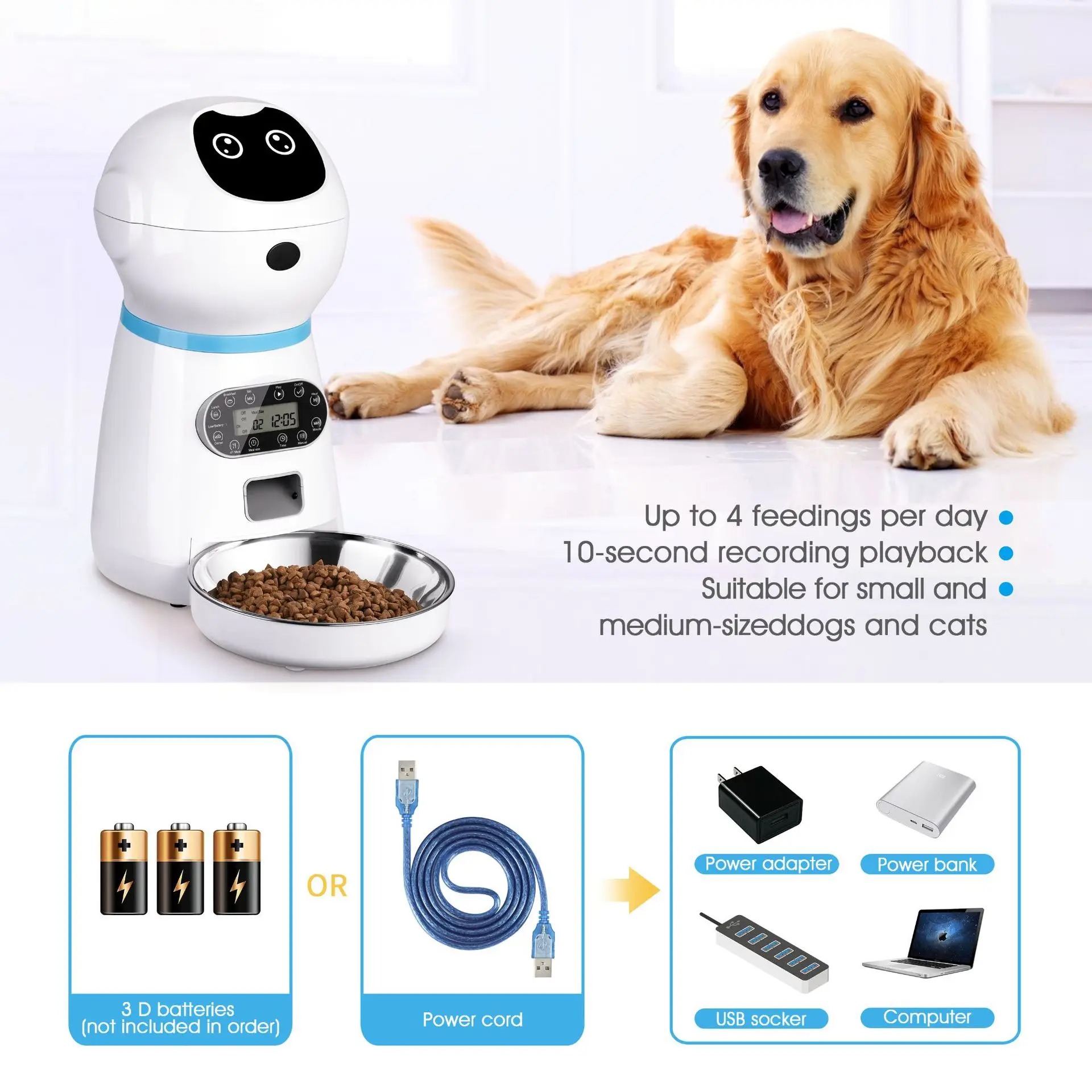 

3.5L Automatic Pet Feeder Food Dispenser Car Dog Auto Feeder Drinking Bowl Voice Recording LCD Screen Dry Food Bowls Pet Feeder