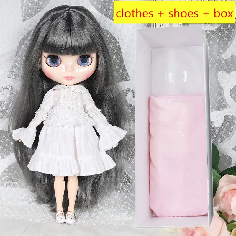 Blyth кукла 1/6 BJD 30 см 7/19 суставов белая кожа серые волосы одежда + обувь коробка