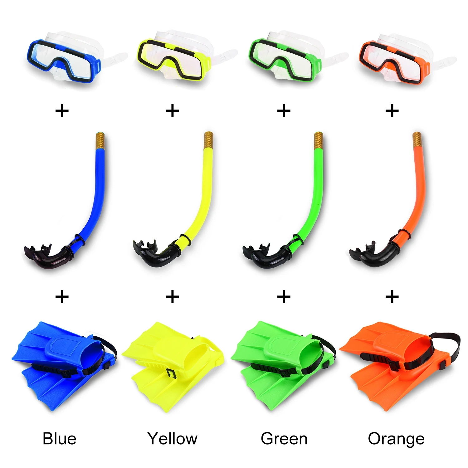 

Hot Children Safe Snorkeling Diving Mask+Snorkel +Silicone Fins Set PVC Scuba Swimming Set Water Sports For Kid 3-4 Years old