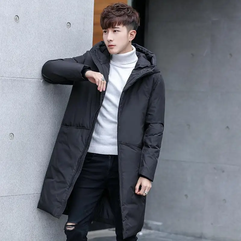 Толстый зимний мужской белый пуховик брендовая одежда с капюшоном черный серый длинный теплый белый хлопок пальто мужские пальто