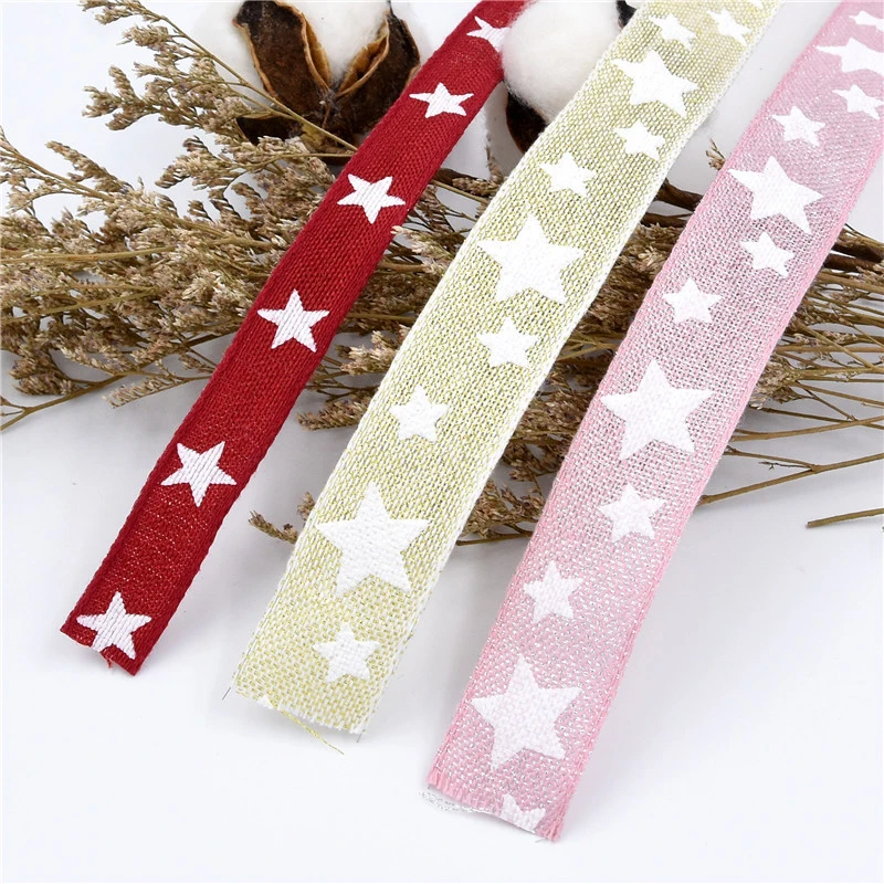 

(5 Yards) 4.5M Christmas Tree Star Snow Yarn Ribbon Clothing Biscuits Cake Gift Box Wrap Lace Ribbons Festive DIY Packaging Ties