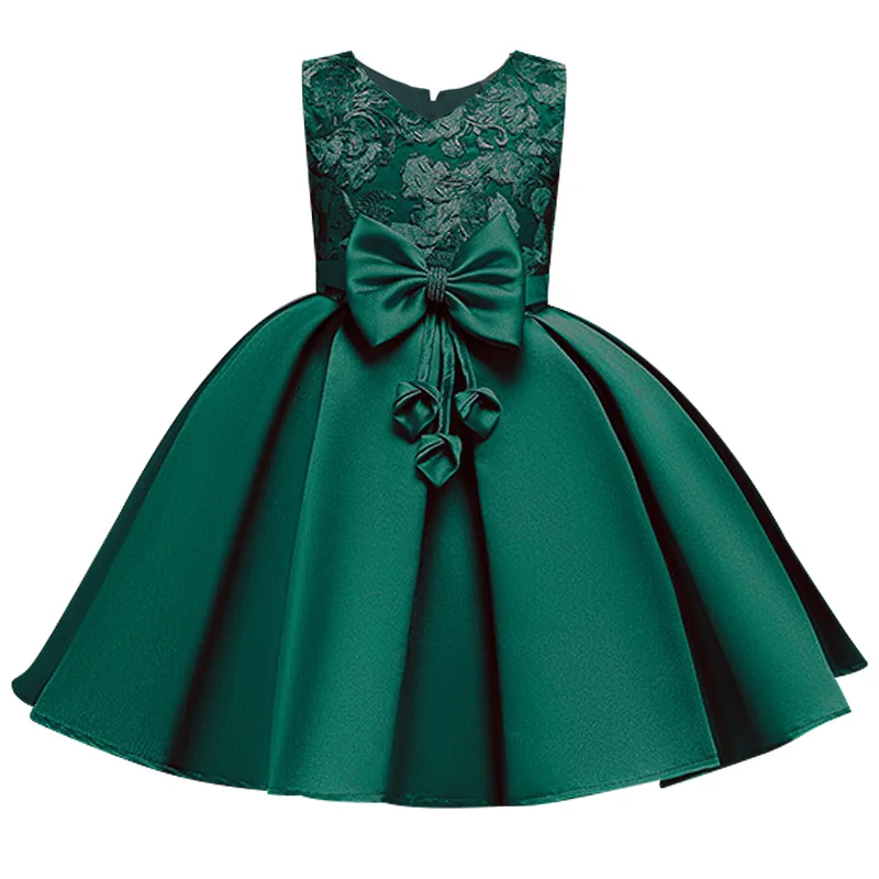 Качественное Новое Детское платье принцессы с большим бантом и v-образным вырезом; детское торжественное платье с вышивкой и бисером для дня рождения