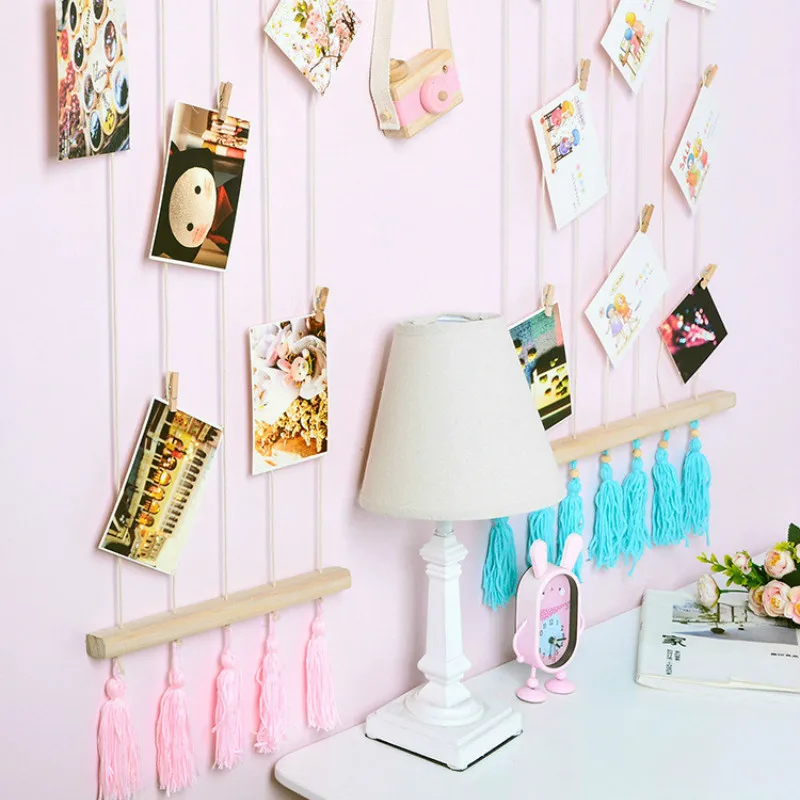 DIY фото рамка висячая открытка дисплей стенд стеллаж для хранения Свадебная вечеринка фото реквизит пеньковая веревка деревянная рамка украшения для дома