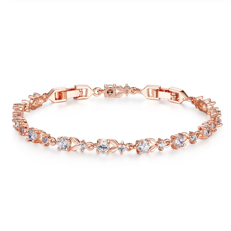 

2020 New 6 Colors Luxury Rose Gold Color Chain Link Bracelet for Women Ladies Shining AAA Cubic Zircon Crystal Jewelry JIB013