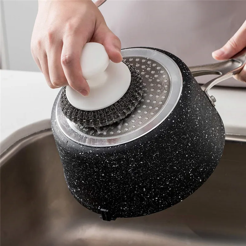 

JORDAN&JUDY Pot Brush Kitchen Dish Bowl Cleaning Brush Steel Wire/PP Fiber Pan Wash Brush Kitchen Cleaner Washing Tool