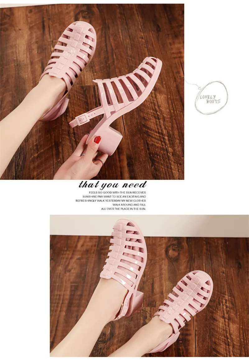 Rain Closed Toe Sandals Female High-Heeled Shoes Transparent Crystal Plastic Beach Women Jelly Shoes High Heels Sandals Slippers Waterproof  (5)