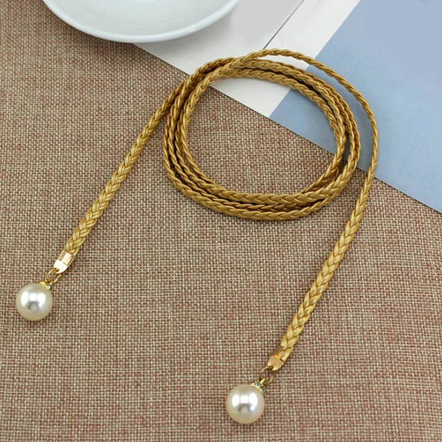 Women Waist Belt Rope Chinese Style Braided Woven Tassel Thin Belt Female Knot Decorated Waistband Hot Casual Solid Black Belts 6-gold