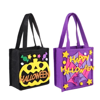 

2pcs Felt Halloween Hand Basket Halloween Goody Bags Portable Storage Bags Candy Bags for Halloween Party