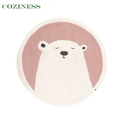 Tapis de jeu rond confortable pour bébé, épais et antidérapant, motif ours de dessin animé, pour salon, chambre à coucher, doux et agréable pour la peau 